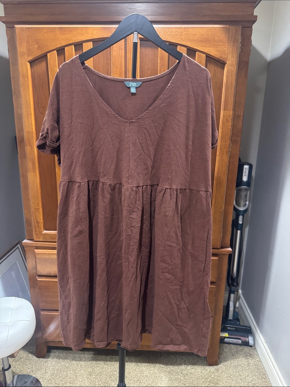 Casual V-Neck Brown Women's Babydoll Dress